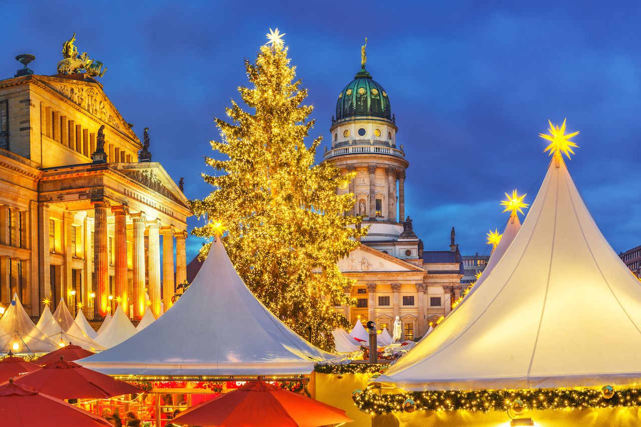 Christmas market, French church and Konzerthaus in Berlin, Germany